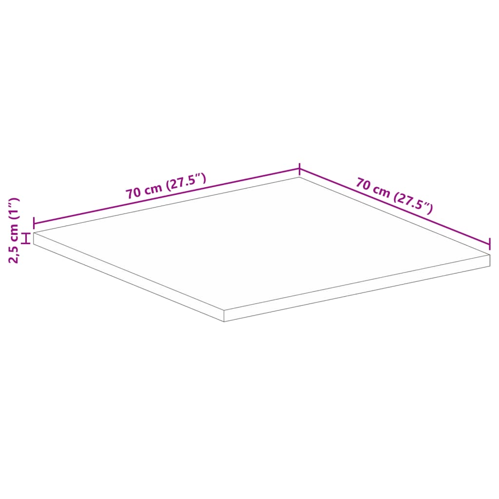 bordplade 70x70x2,5 cm firkantet massivt genbrugstræ