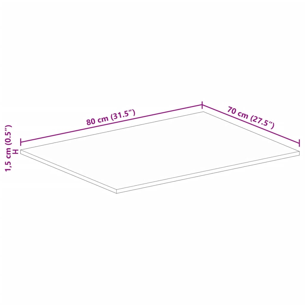 bordplade 80x70x1,5 cm rektangulær massivt genbrugstræ