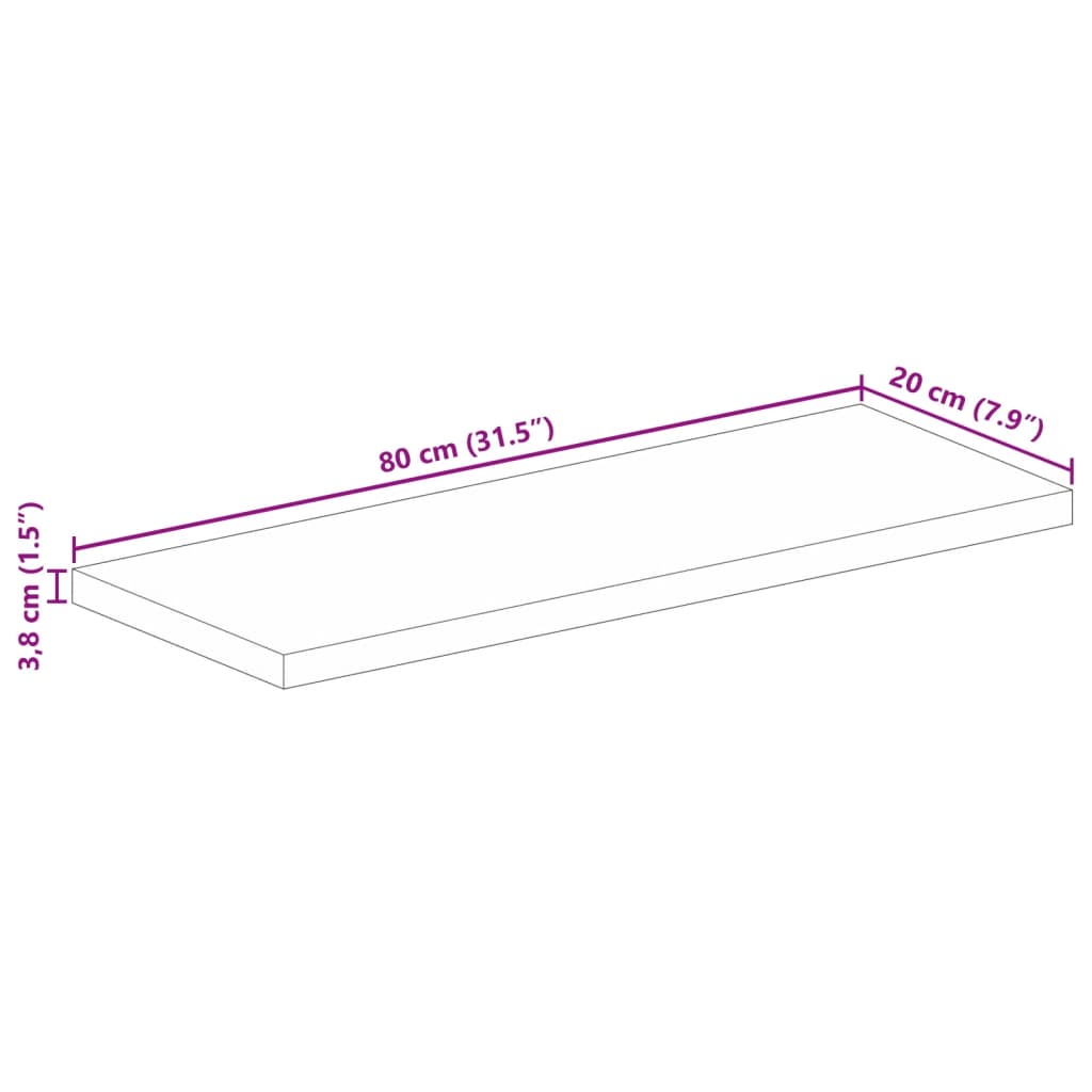 bordplade 80x20x3,8 cm rektangulær massivt genbrugstræ