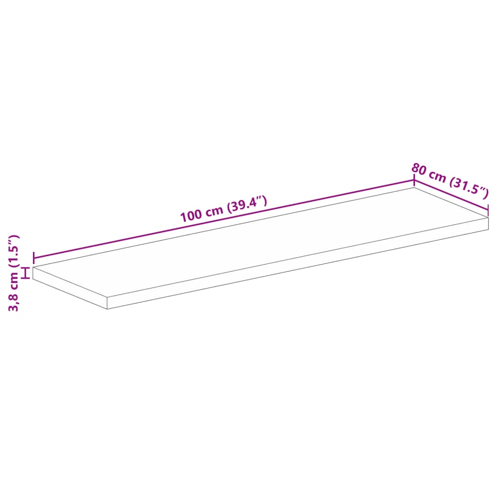 bordplade 100x80x3,8 cm rektangulær massivt genbrugstræ