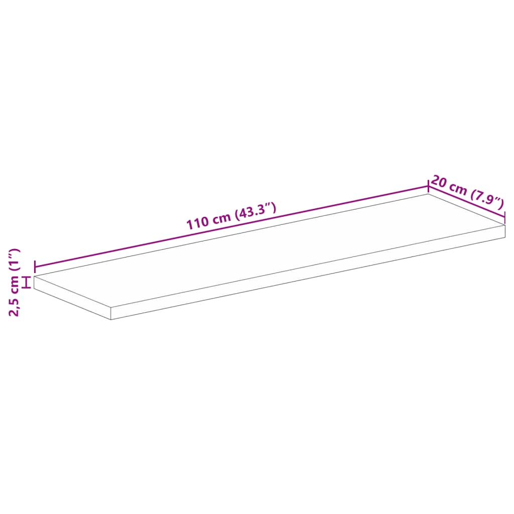 bordplade 110x20x2,5 cm rektangulær massivt genbrugstræ