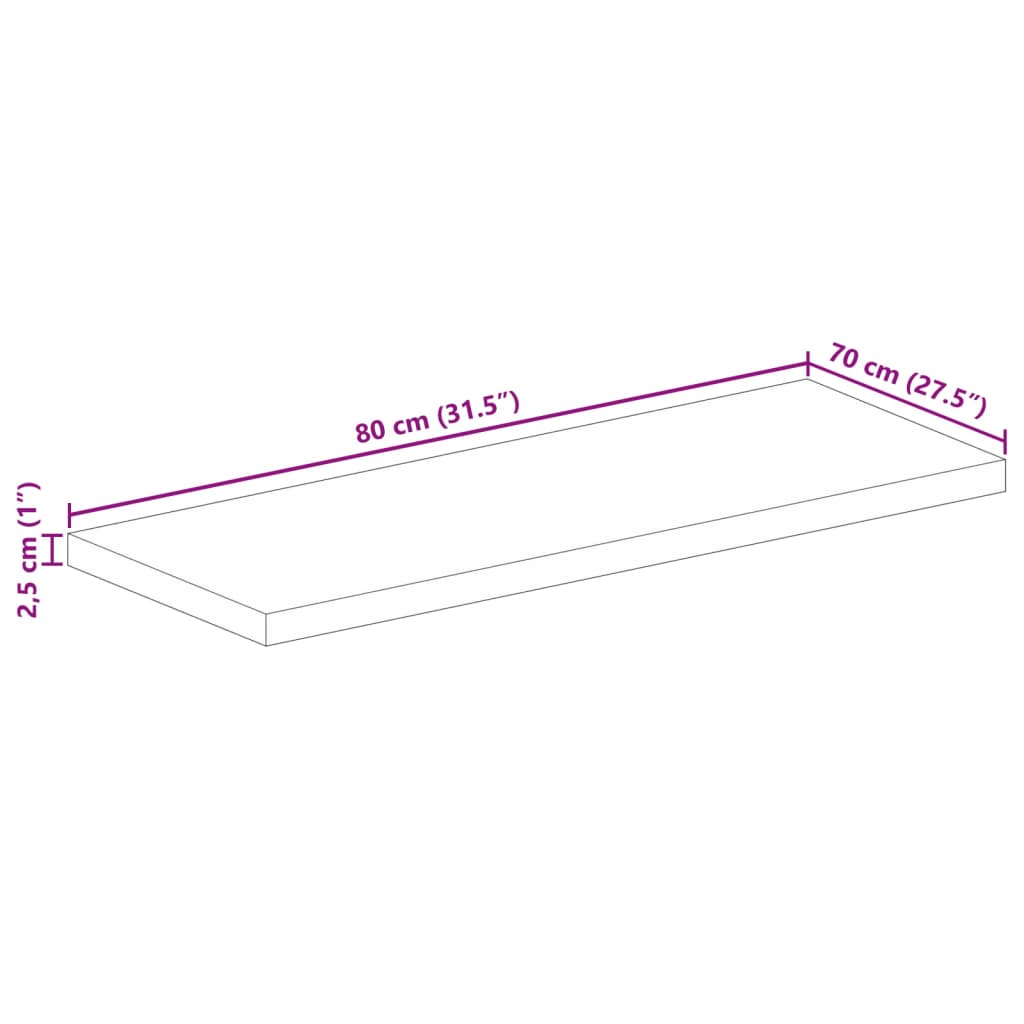 bordplade 80x70x2,5 cm rektangulær massivt genbrugstræ