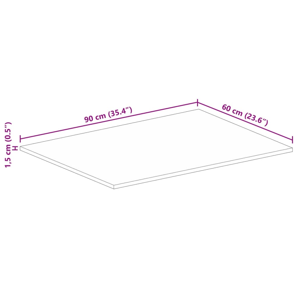 bordplade 90x60x1,5 cm rektangulær massivt ru mangotræ