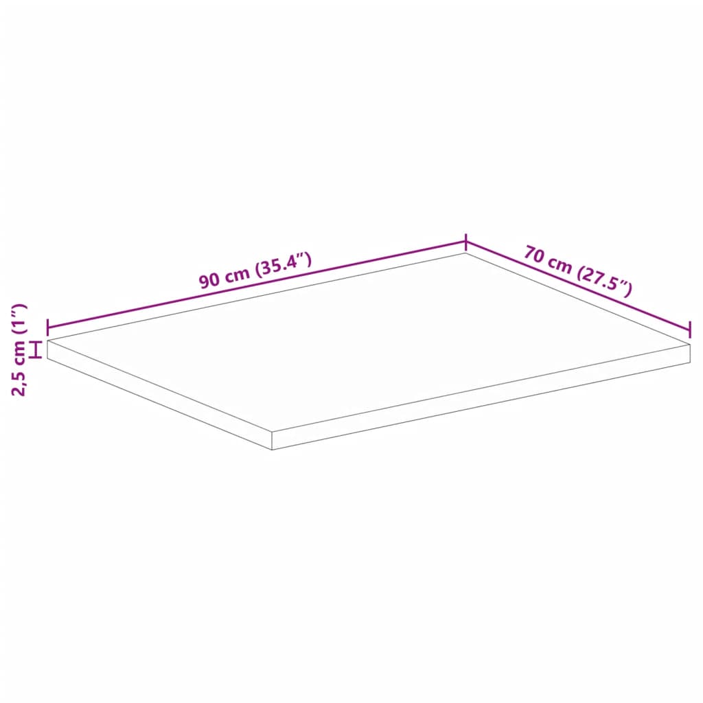 bordplade 90x70x2,5 cm rektangulær massivt ru mangotræ