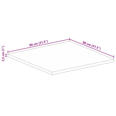 bordplade 80x80x2.5 cm firkantet massivt ru mangotræ