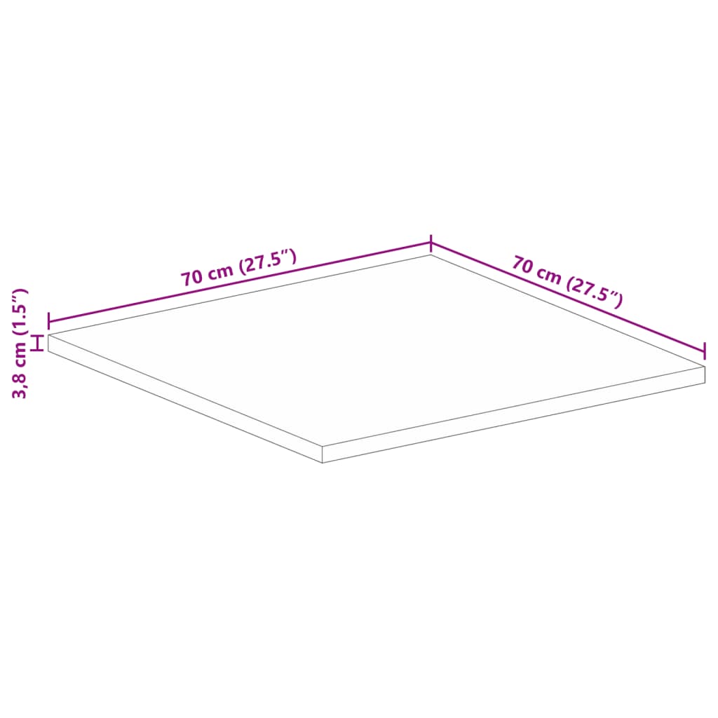 bordplade 70x70x3,8 cm firkantet massivt ru mangotræ