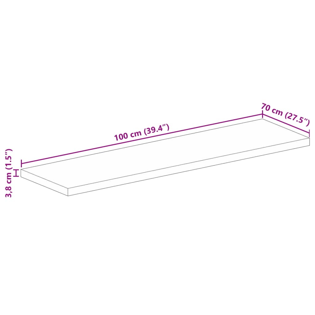 bordplade 100x70x3,8 cm rektangulær massivt ru mangotræ