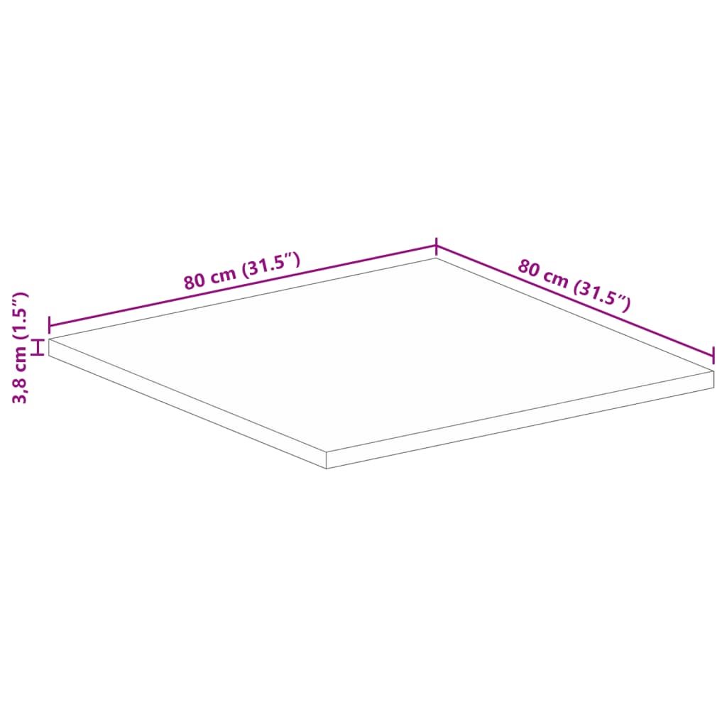 bordplade 80x80x3,8 cm firkantet massivt ru mangotræ