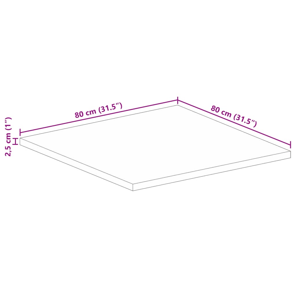 bordplade 80x80x2.5 cm firkantet massivt mangotræ