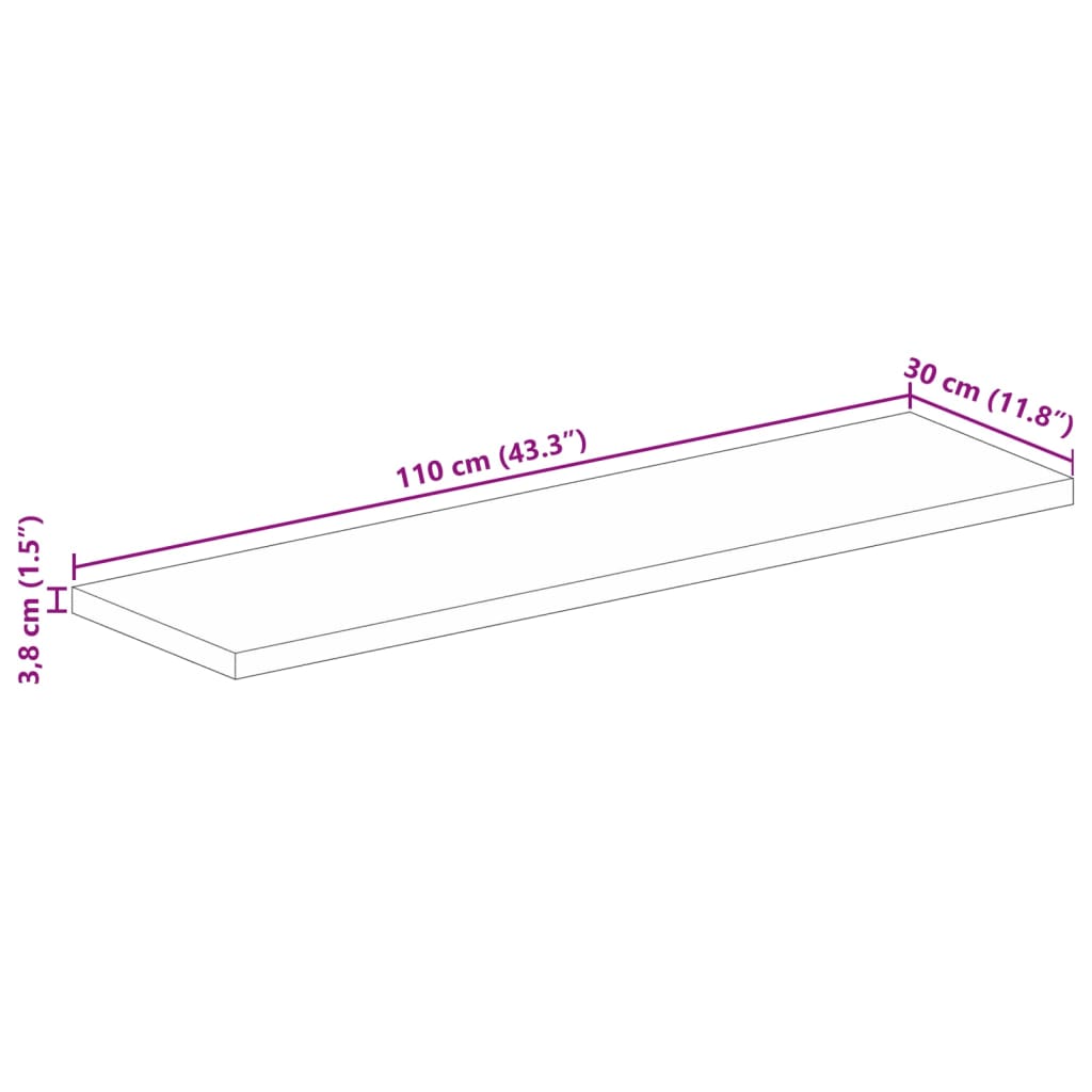 bordplade 110x30x3,8 cm rektangulær massivt mangotræ