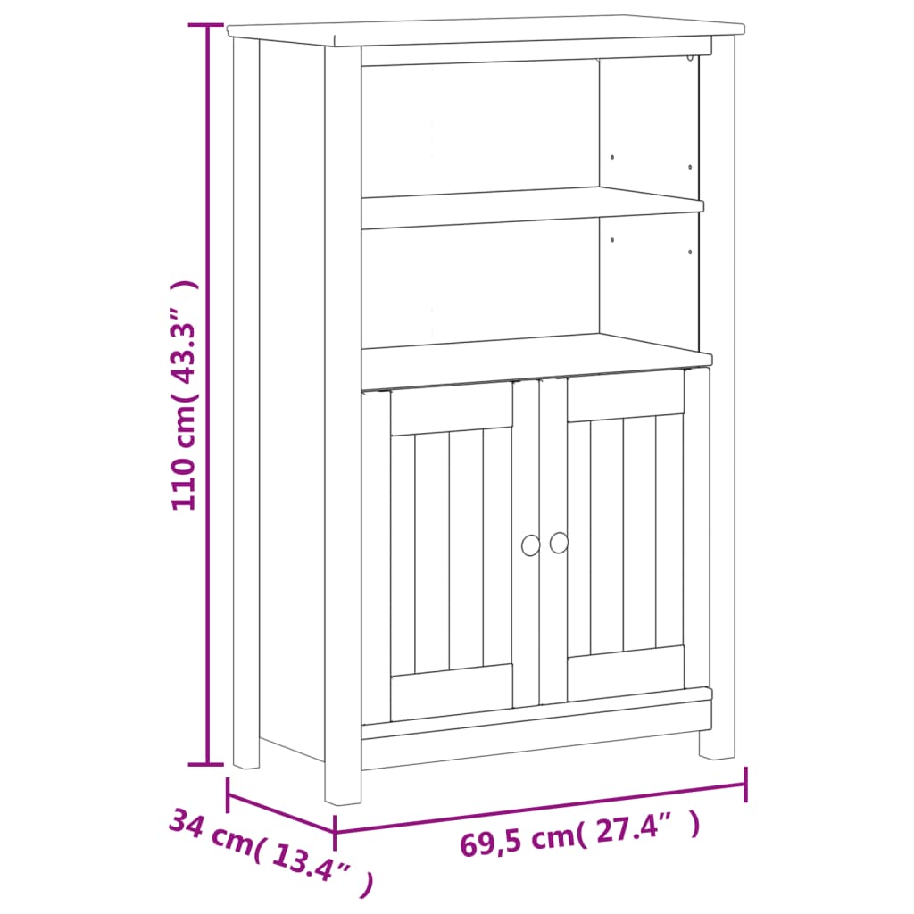 badeværelsesskab BERG 69,5x34x110 cm massivt fyrretræ sort