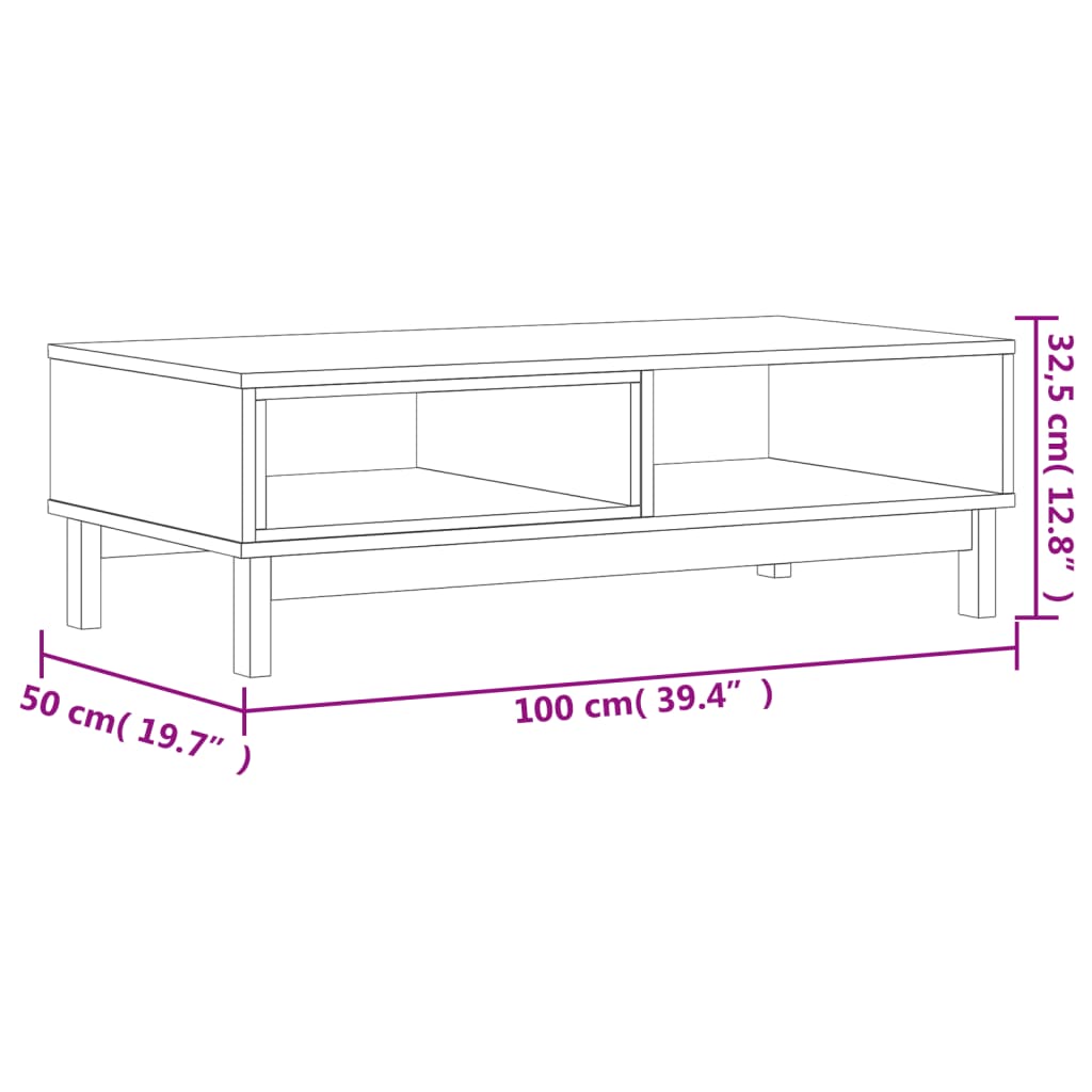 sofabord FLAM 100x50x32,5 cm massivt fyrretræ