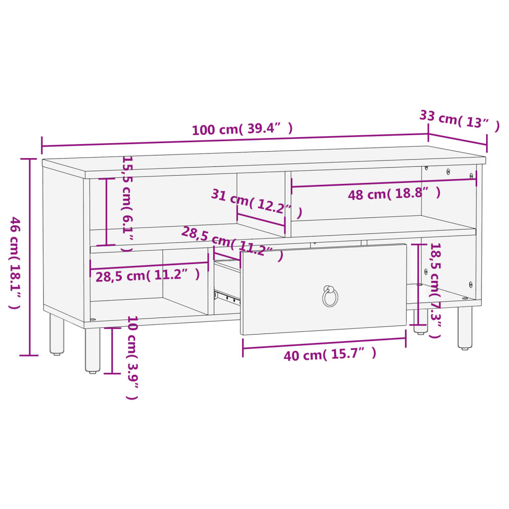 tv-bord 100x33x46 cm massivt mangotræ