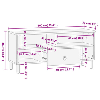 tv-bord 100x33x46 cm massivt mangotræ