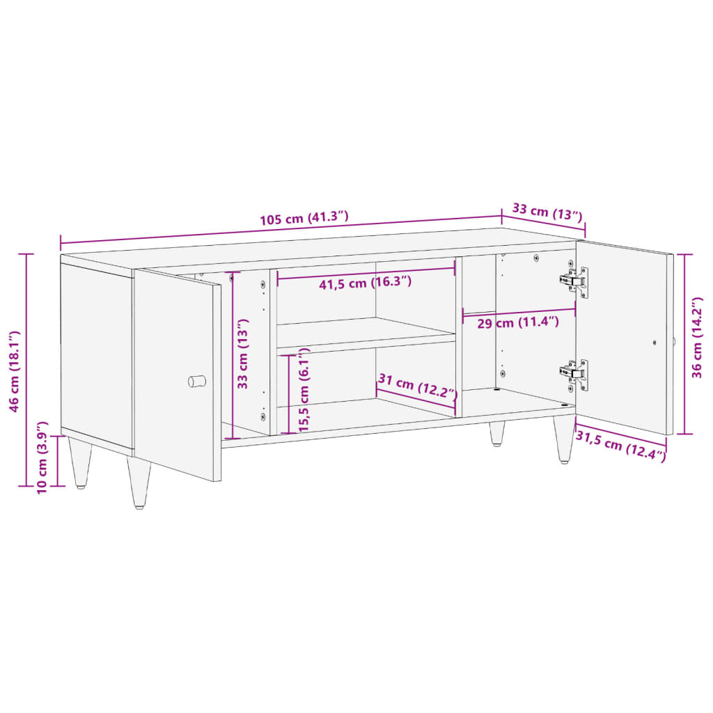 tv-bord 105x33x46cm massivt mangotræ