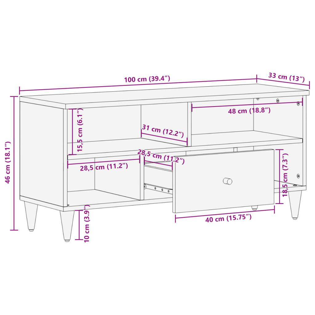 tv-bord 100x33x46 cm massivt mangotræ