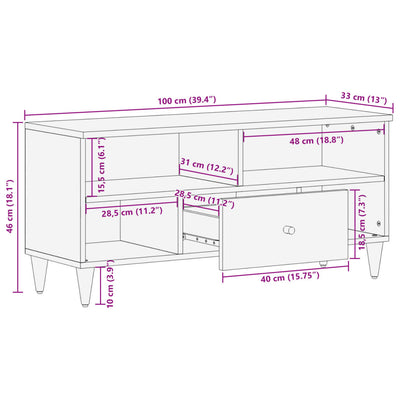 tv-bord 100x33x46 cm massivt mangotræ