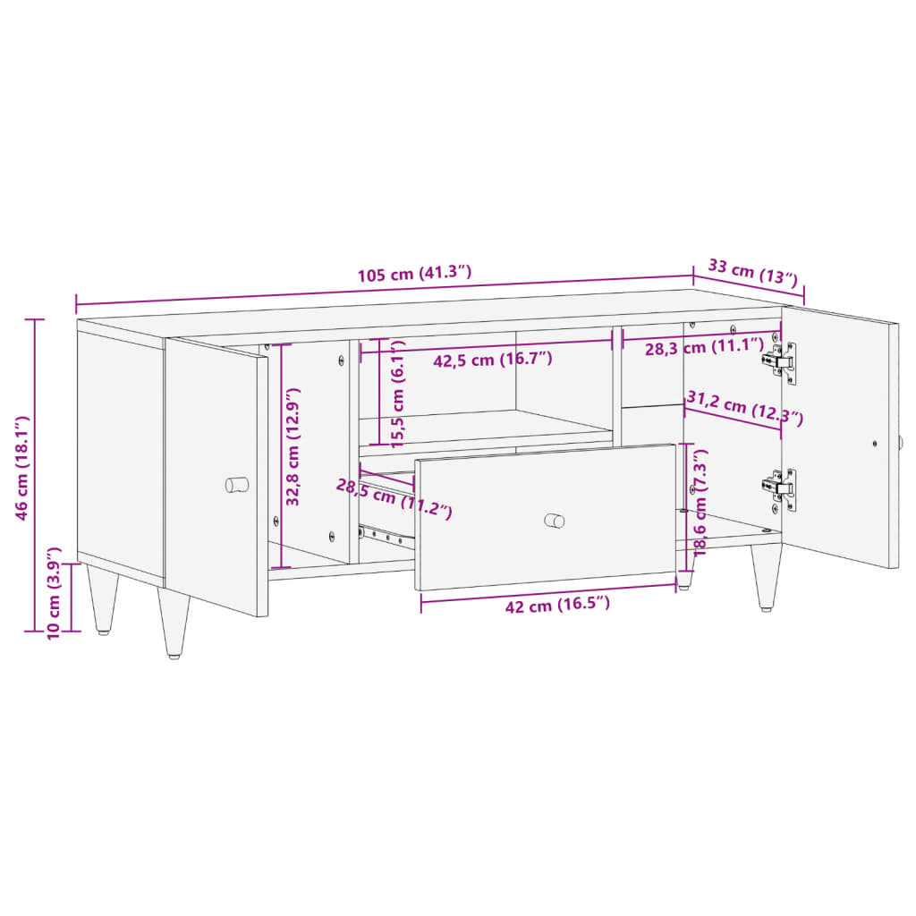 tv-bord 105x33x46cm massivt mangotræ