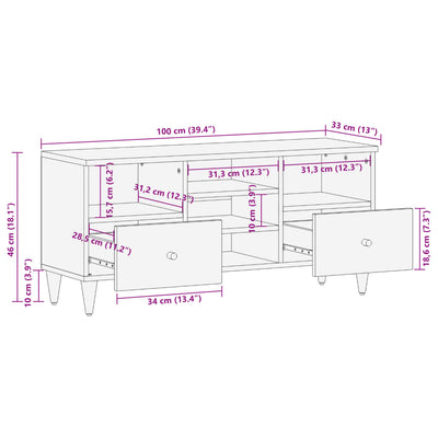 tv-bord 100x33x46 cm massivt mangotræ