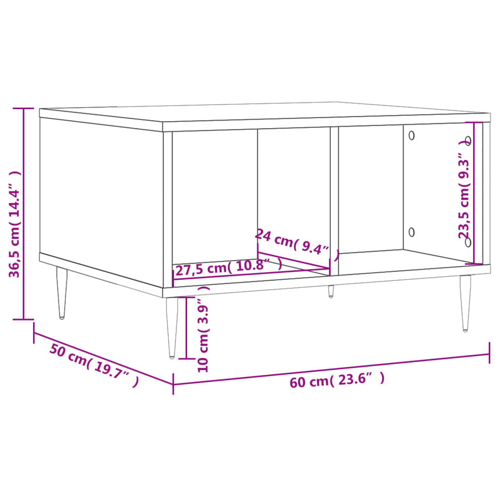 sofabord 60x50x36,5 cm konstrueret træ hvid