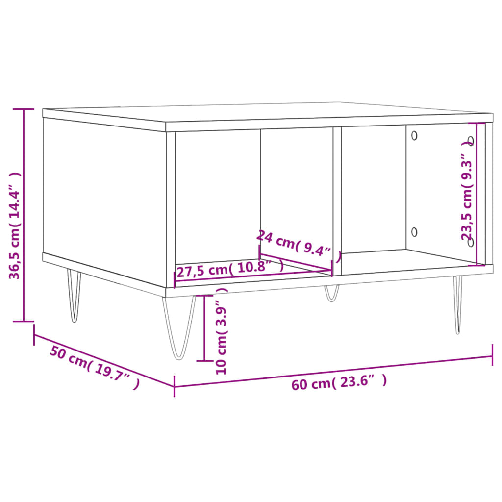 sofabord 60x50x36,5 cm konstrueret træ hvid