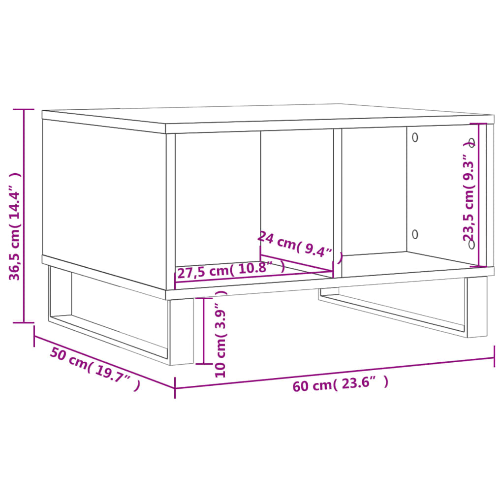 sofabord 60x50x36,5 cm konstrueret træ hvid