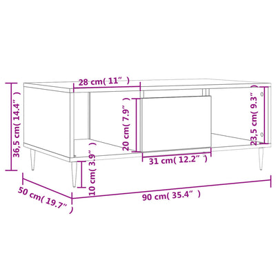 sofabord 90x50x36,5 cm konstrueret træ hvid