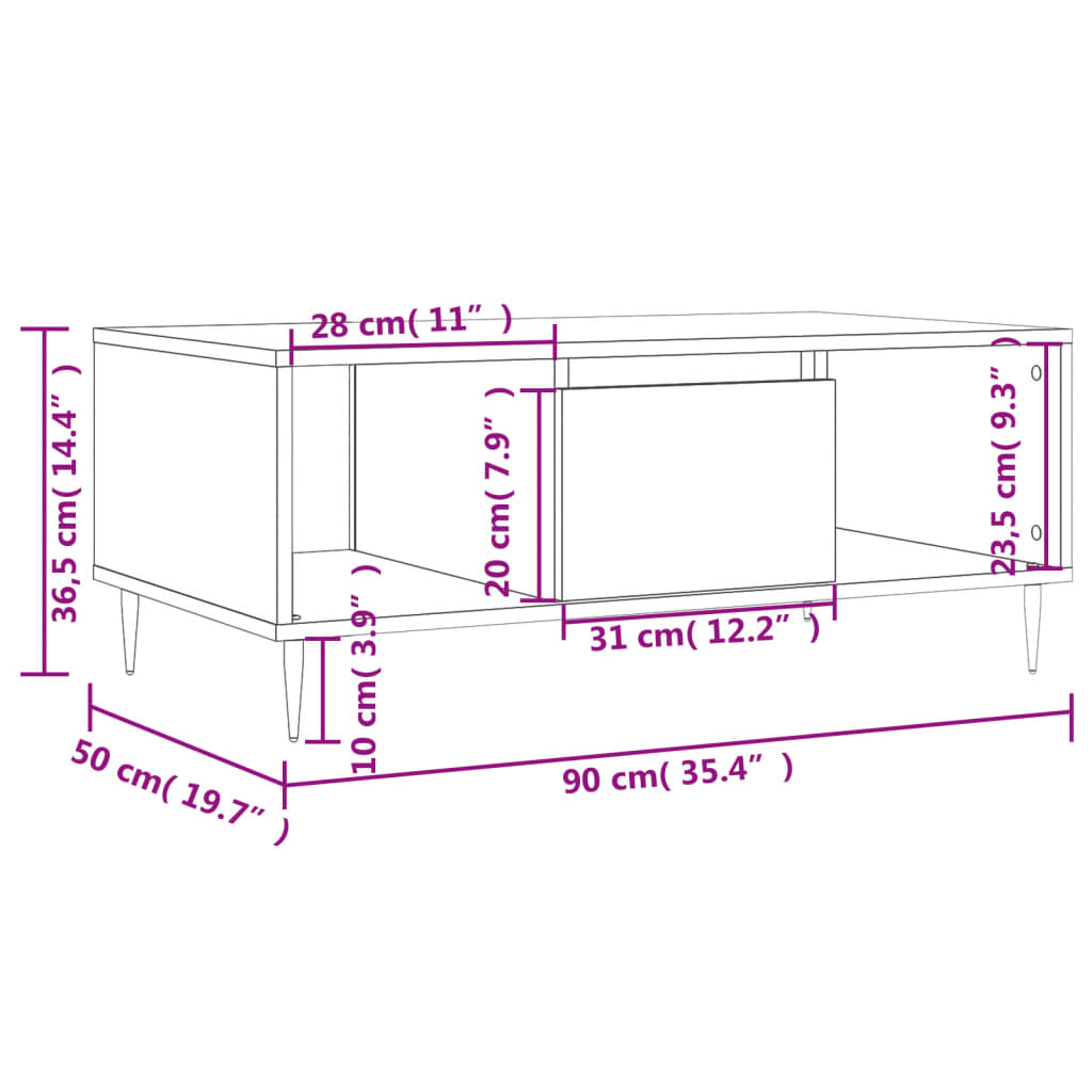 sofabord 90x50x36,5 cm konstrueret træ sort