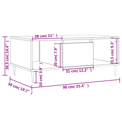 sofabord 90x50x36,5 cm konstrueret træ brun egetræsfarve