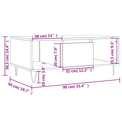 sofabord 90x50x36,5 cm konstrueret træ hvid højglans