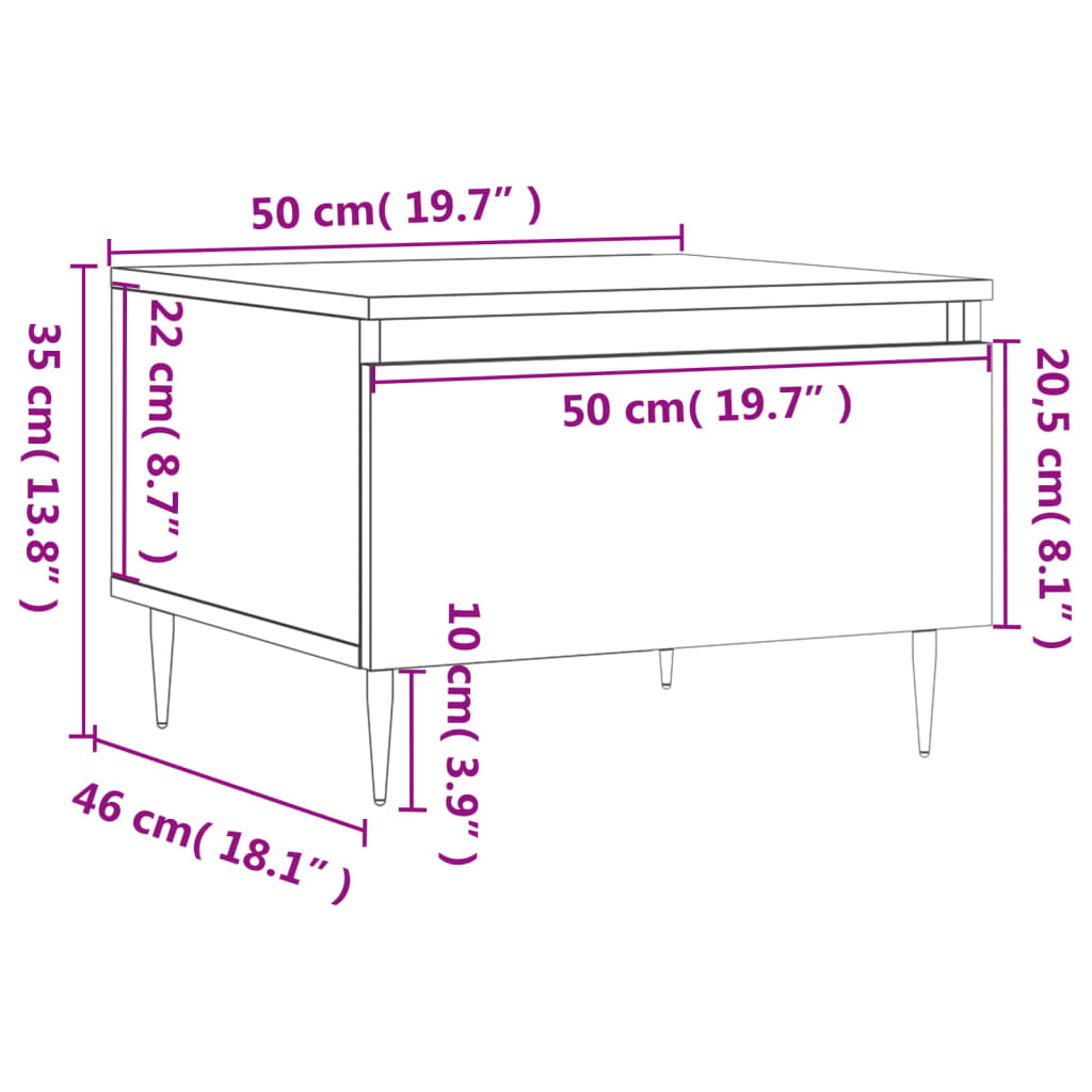 sofabord 50x46x35 cm konstrueret træ hvid