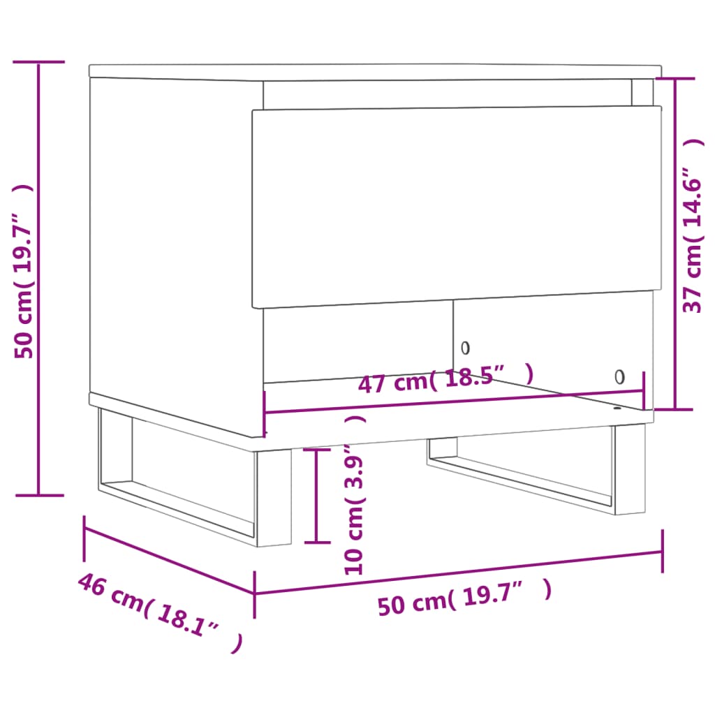 sofabord 50x46x50 cm konstrueret træ hvid