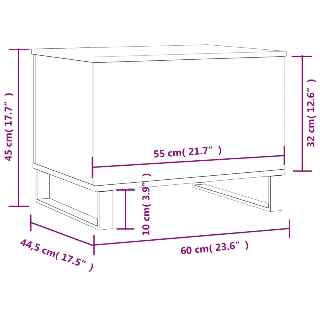 sofabord 60x44,5x45 cm konstrueret træ hvid højglans