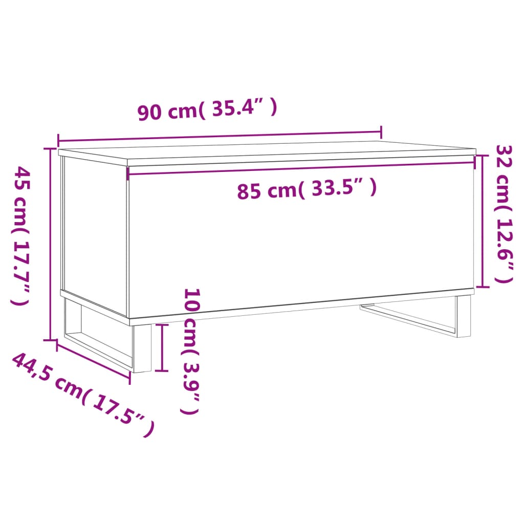 sofabord 90x44,5x45 cm konstrueret træ sonoma-eg grå