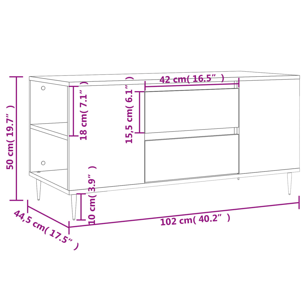 sofabord 102x44,5x50 cm konstrueret træ sort