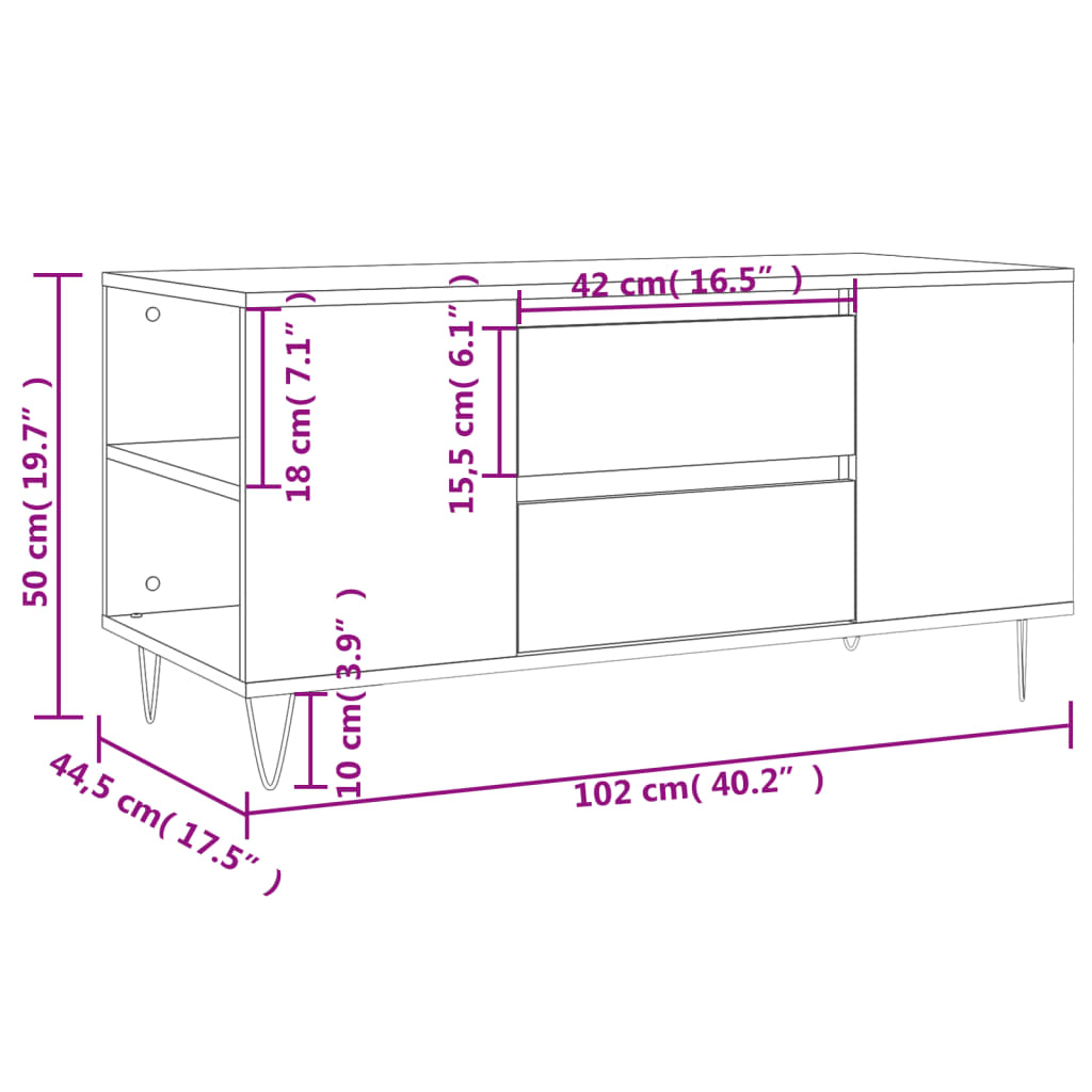 sofabord 102x44,5x50 cm konstrueret træ hvid