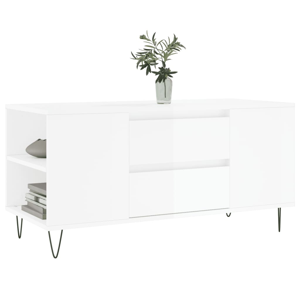 sofabord 102x44,5x50 cm konstrueret træ hvid højglans