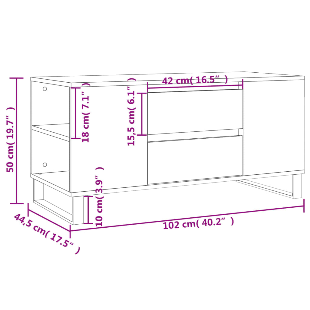 sofabord 102x44,5x50 cm konstrueret træ hvid