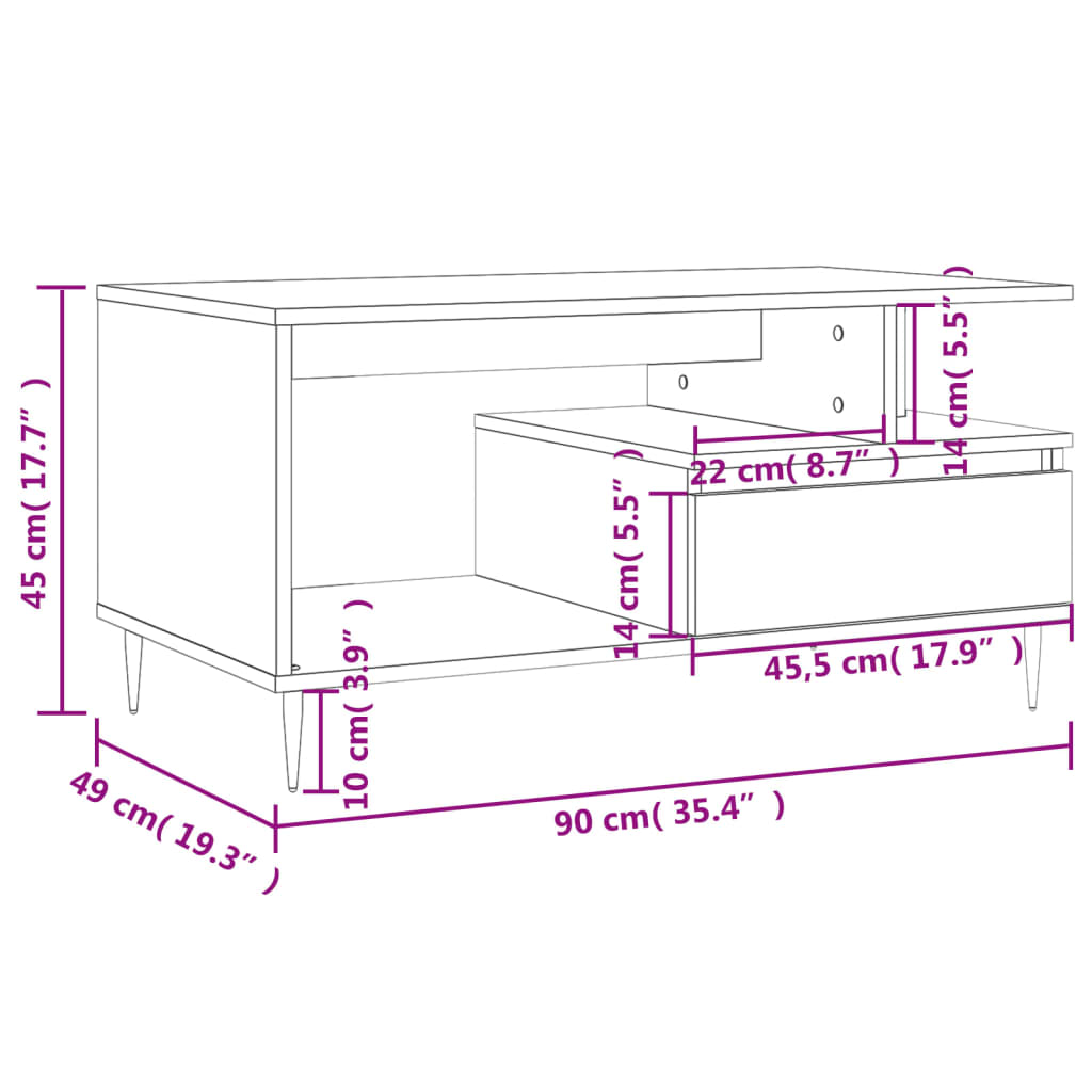 sofabord 90x49x45 cm konstrueret træ sort