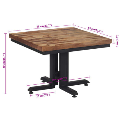 sofabord 55x55x40 cm massivt genbrugsteak