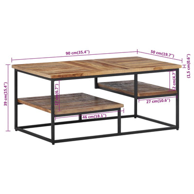 sofabord 90x50x39 cm massivt genbrugsteak