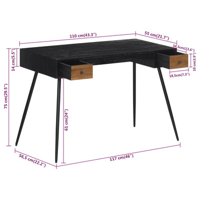 skrivebord 117x56,5x75 cm massivt genbrugstræ