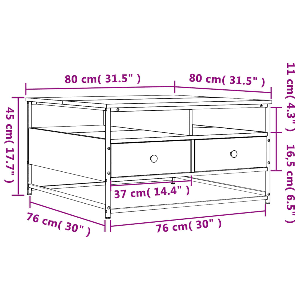 sofabord 80x80x45 cm konstrueret træ sort