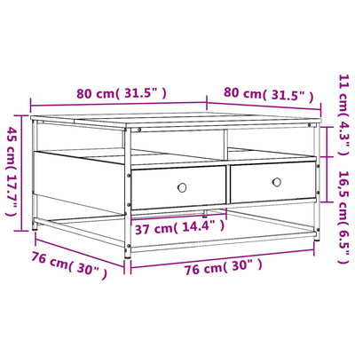 sofabord 80x80x45 cm konstrueret træ sonoma-eg