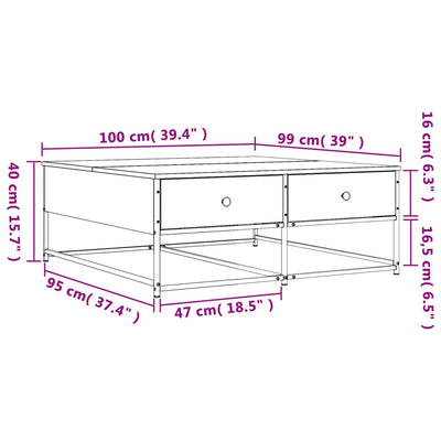 sofabord 100x99x40 cm konstrueret træ sort