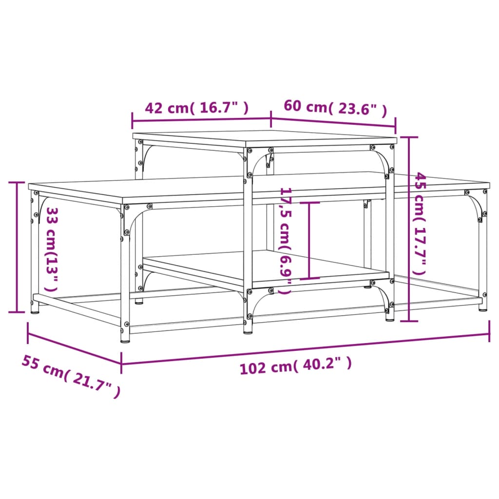 sofabord 102x60x45 cm konstrueret træ røget egetræsfarve