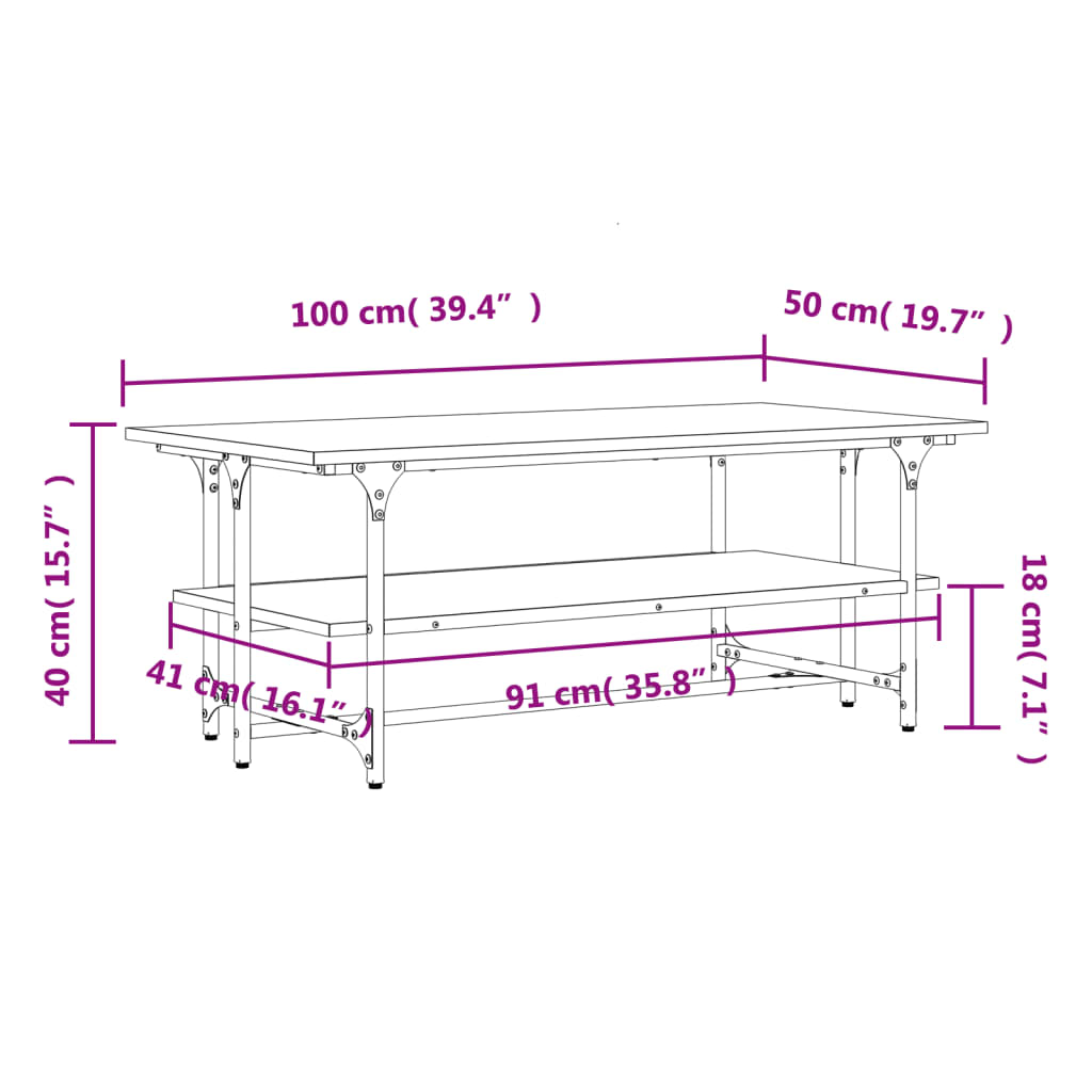 sofabord 100x50x40 cm konstrueret træ sonoma-eg