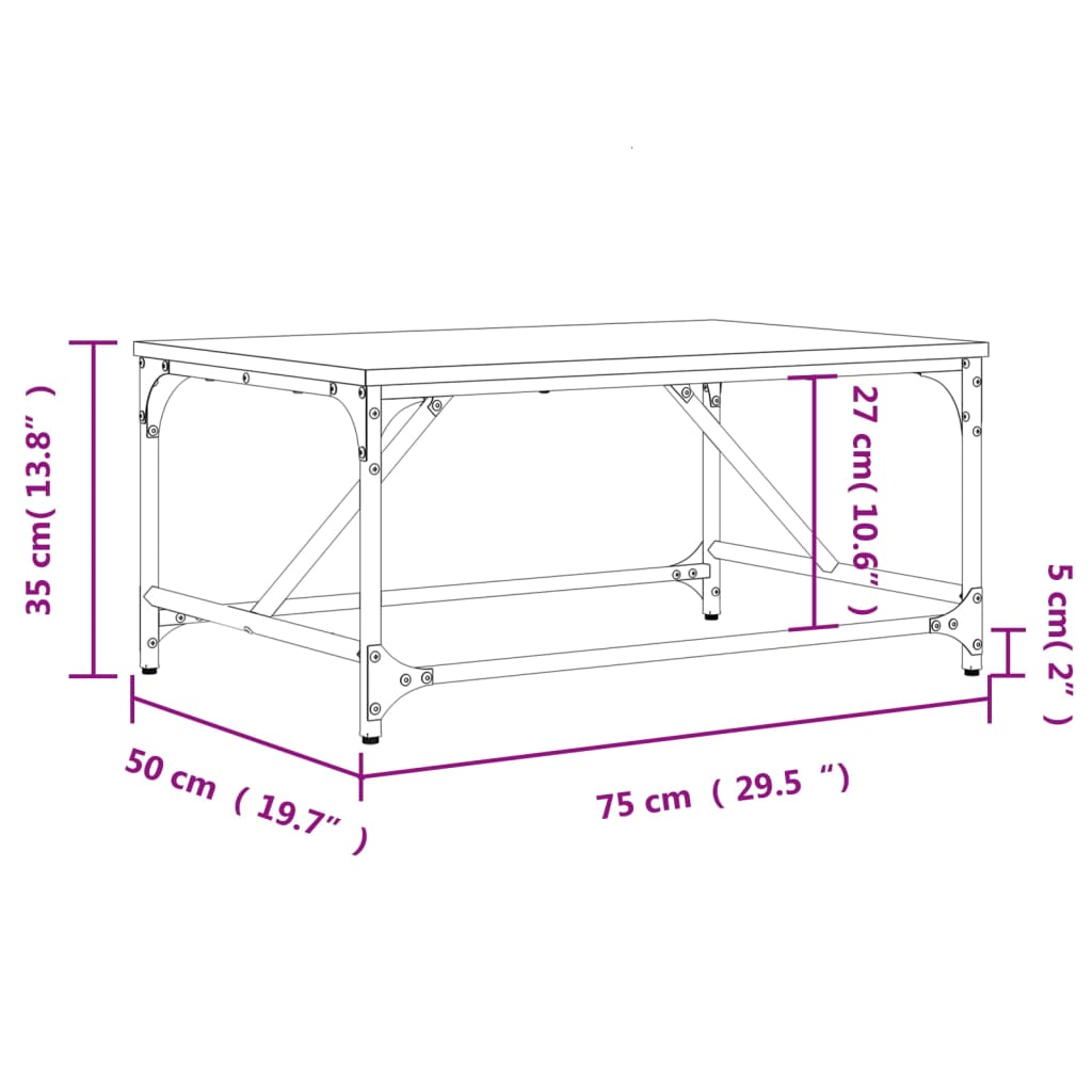 sofabord 75x50x35 cm konstrueret træ røget egetræsfarve