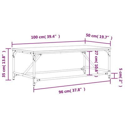 sofabord 100x50x35 cm konstrueret træ røget egetræsfarve