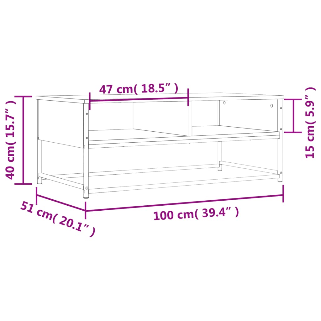 sofabord 100x51x40 cm konstrueret træ røget egetræsfarve